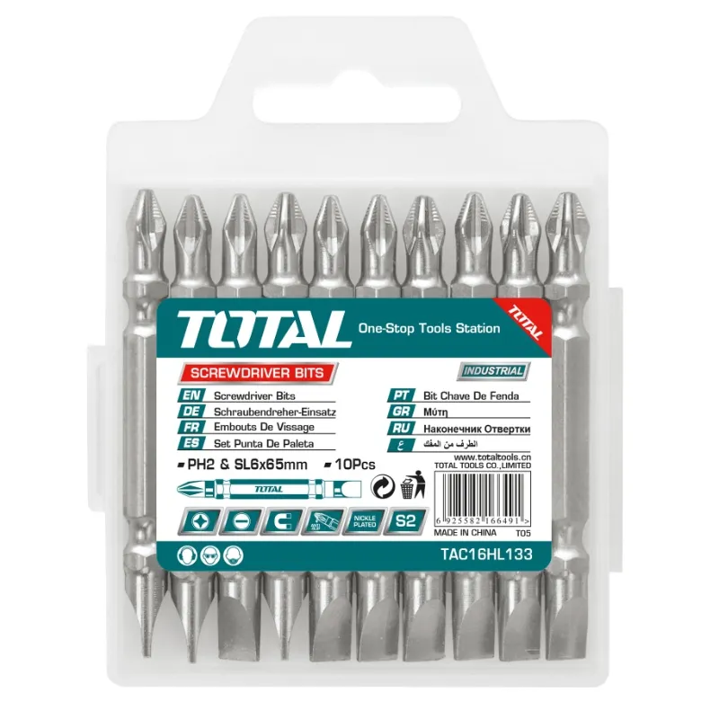 TAC16HL133 Total TAC16HL133 Screwdriver bit PH2+SL6.0,65mm,10pcs/set Double end bit - Image 1